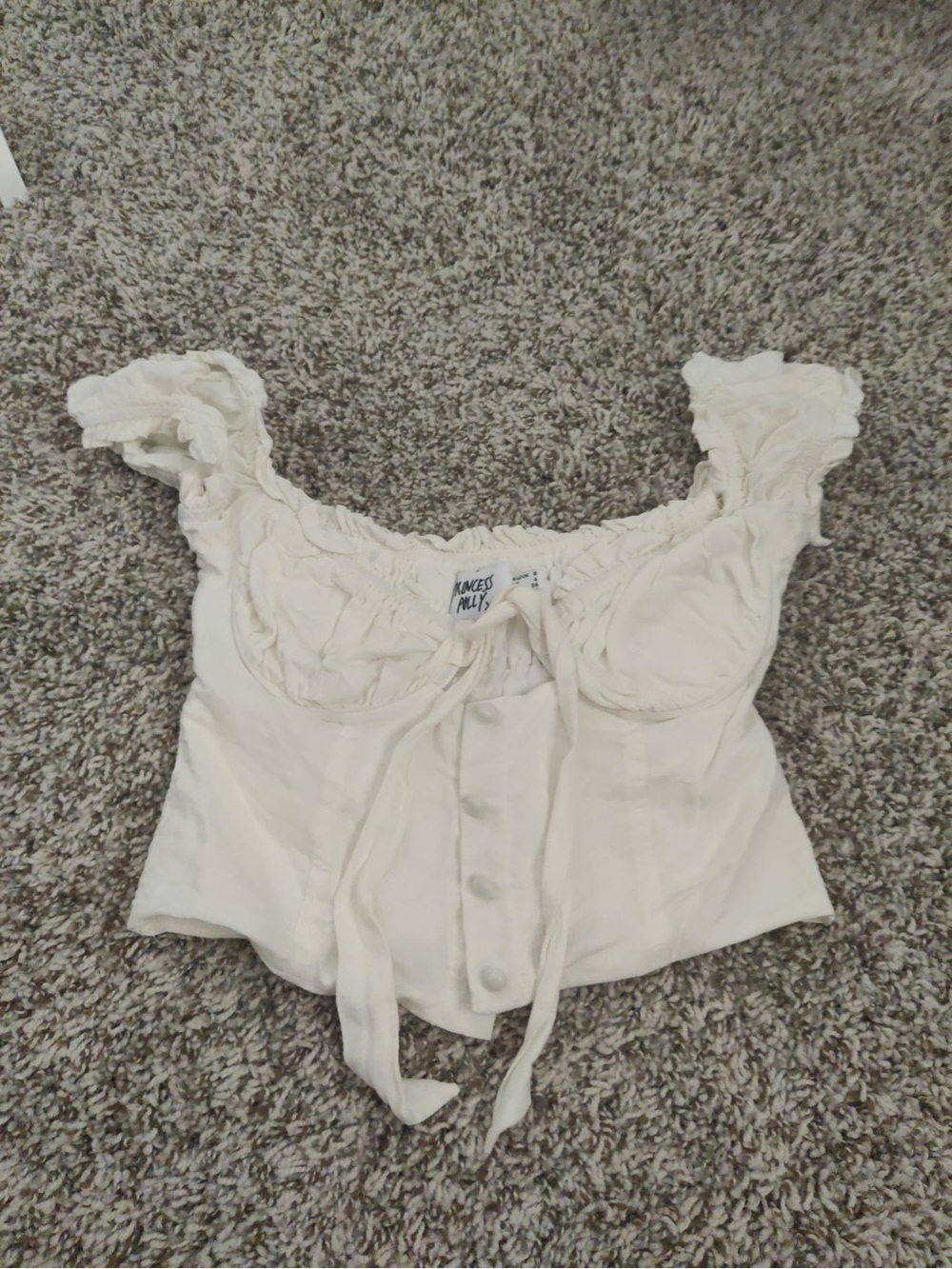 Princess Polly Cream Ruffle Tie-Front Crop Top SIZE US 0